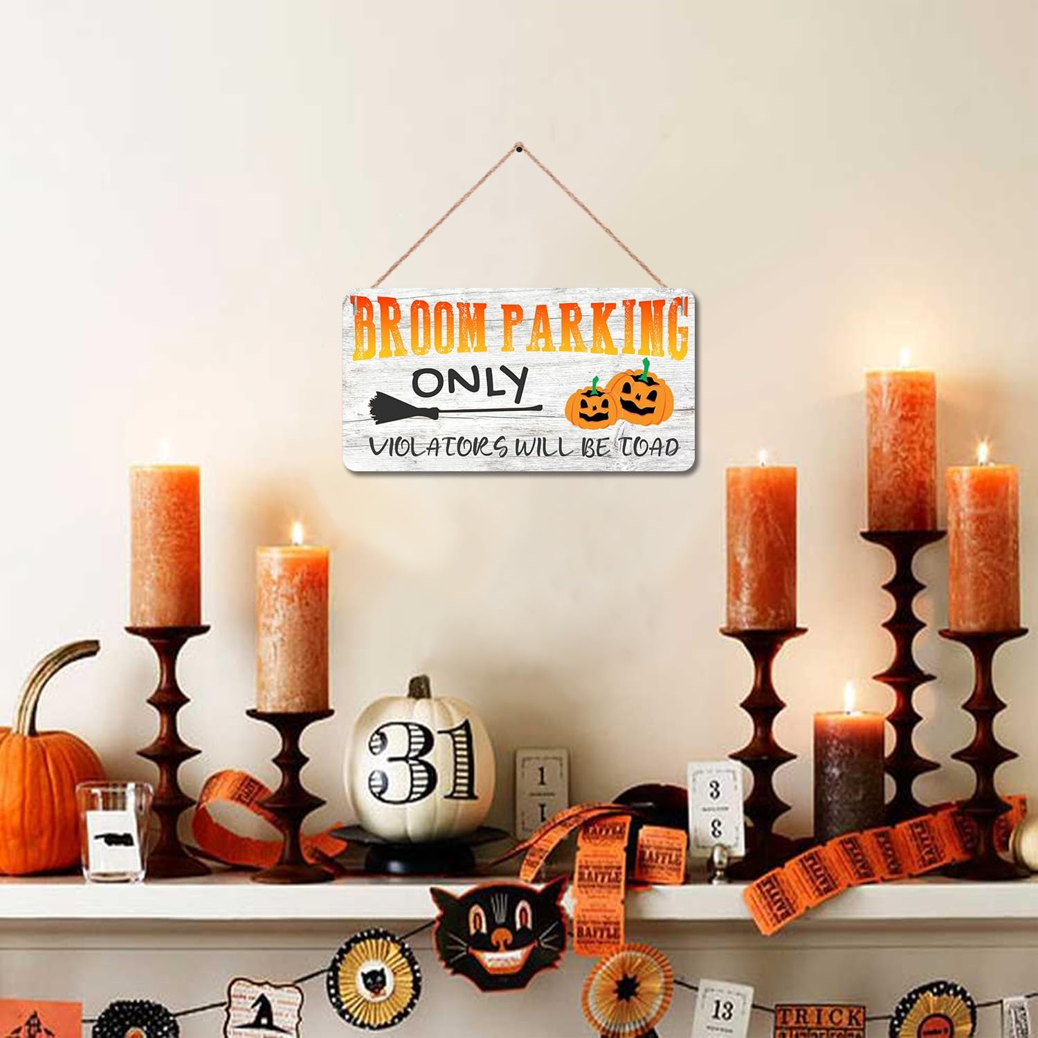 Broom Parking All Others Will Be Toad – Letrero de Halloween para el hogar, decoración divertida, letrero decorativo para colgar, placa rústica,