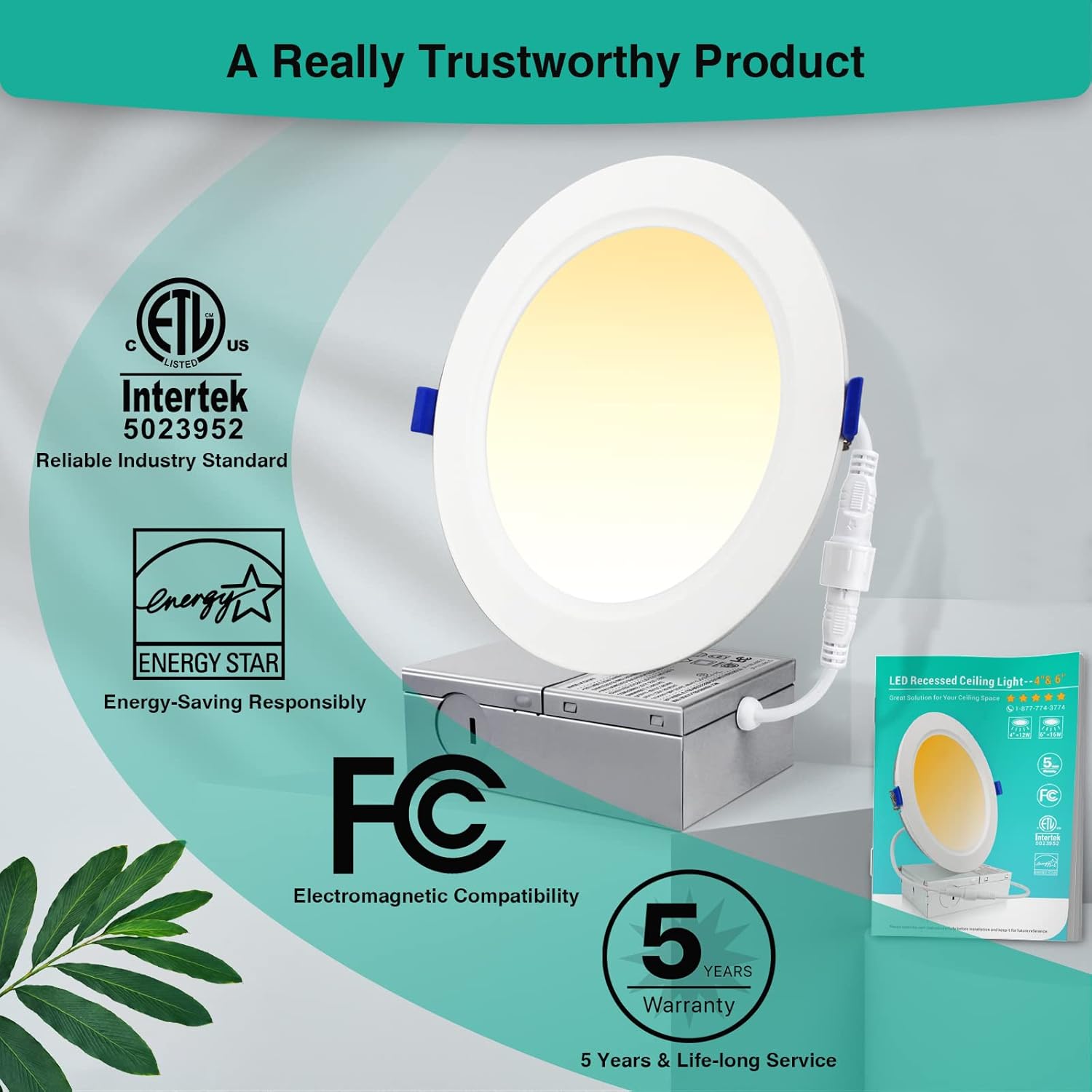 HiBay Paquete de 4 luces LED empotrables de techo de 4 pulgadas, 1200 lm, 12 W  150 W, 5CCT 5000 K4000 K3500 K3000 K2700 K seleccionables,