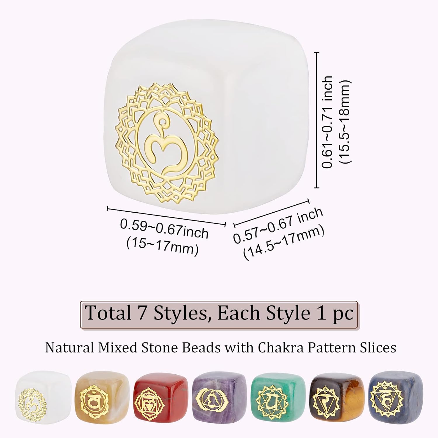 Beebeecraft 7 piezas de piedras de chakras de 7 colores, cristales naturales, cubito, piedras preciosas cuadradas chapadas en oro, patrón de chakras