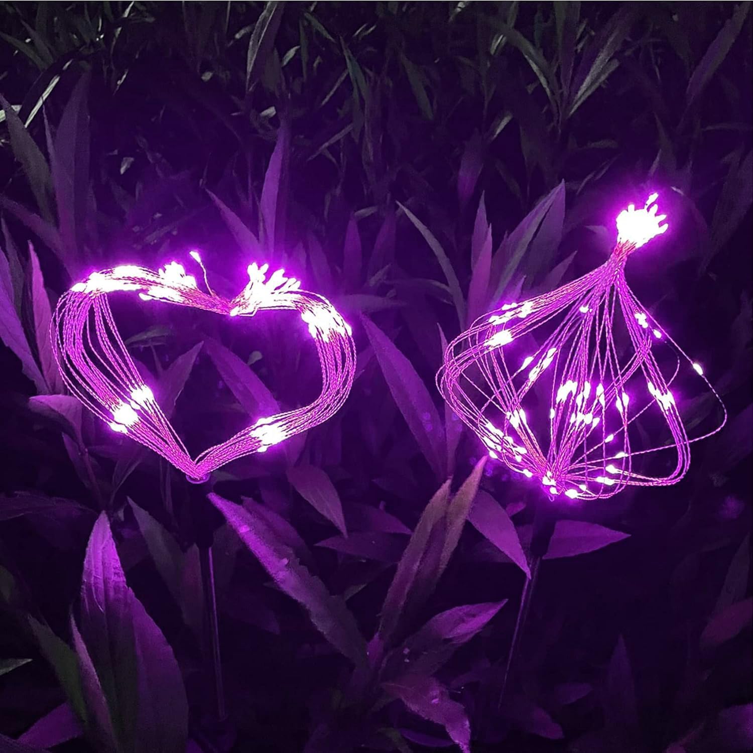 JJGoo Luces solares de jardín, luces solares de fuegos artificiales, paquete de 2, 120 LED, 2 modos de iluminación, luces solares para exteriores,