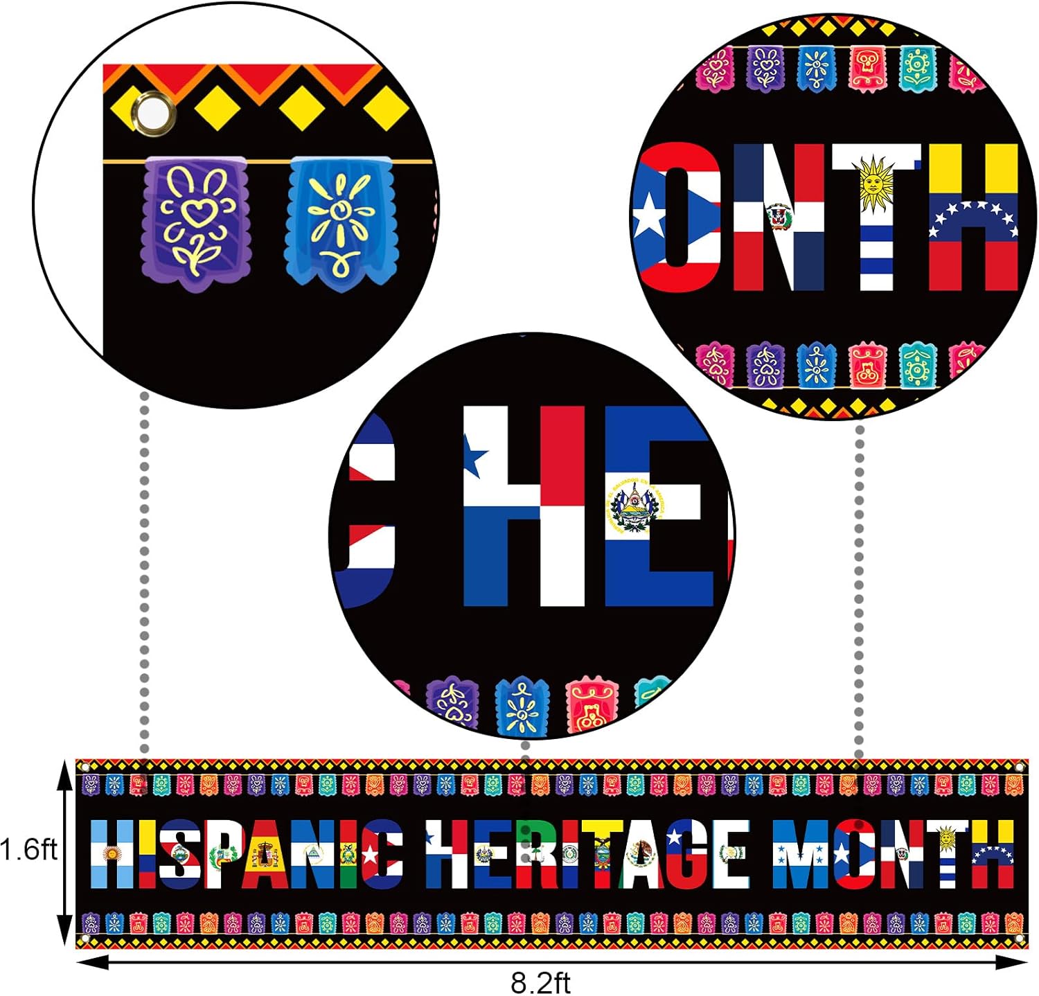 Banner de valla del mes de la herencia hispana, 21 países de habla española, cultura, fiesta, fotomatón, telón de fondo, decoración al aire libre