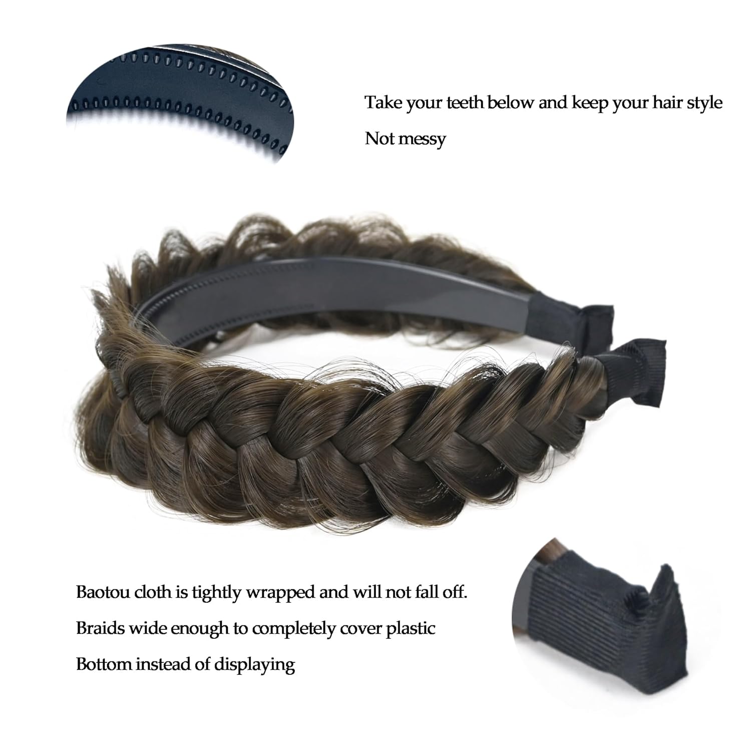 Banda ancha trenzada para el cabello, accesorios para el cabello, banda elástica antideslizante para mujeres y niñas (excremento de vaca azul)