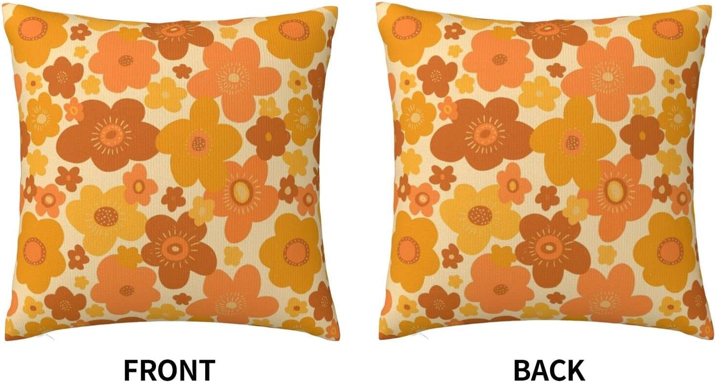 Drissa Fundas de almohada abstractas retro vintage de los años 70 con patrón floral hippy naranja, funda de almohada decorativa de 18 x 18 pulgadas,