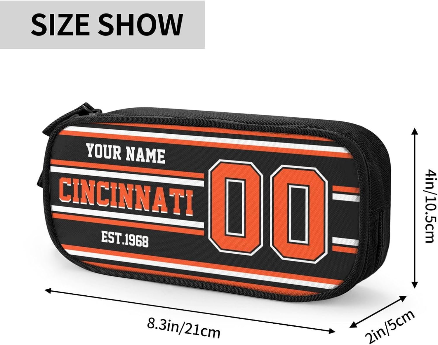 RIAWARME Estuche personalizado de Cincinnati con número de nombre, caja de lápices personalizada estilo fútbol, estuche personalizado para