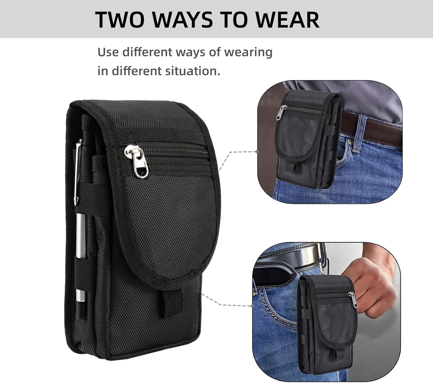 Funda doble para teléfono celular, bolsa táctica para teléfono, soporte multiusos para teléfono celular para hombres, bolsa grande para teléfono