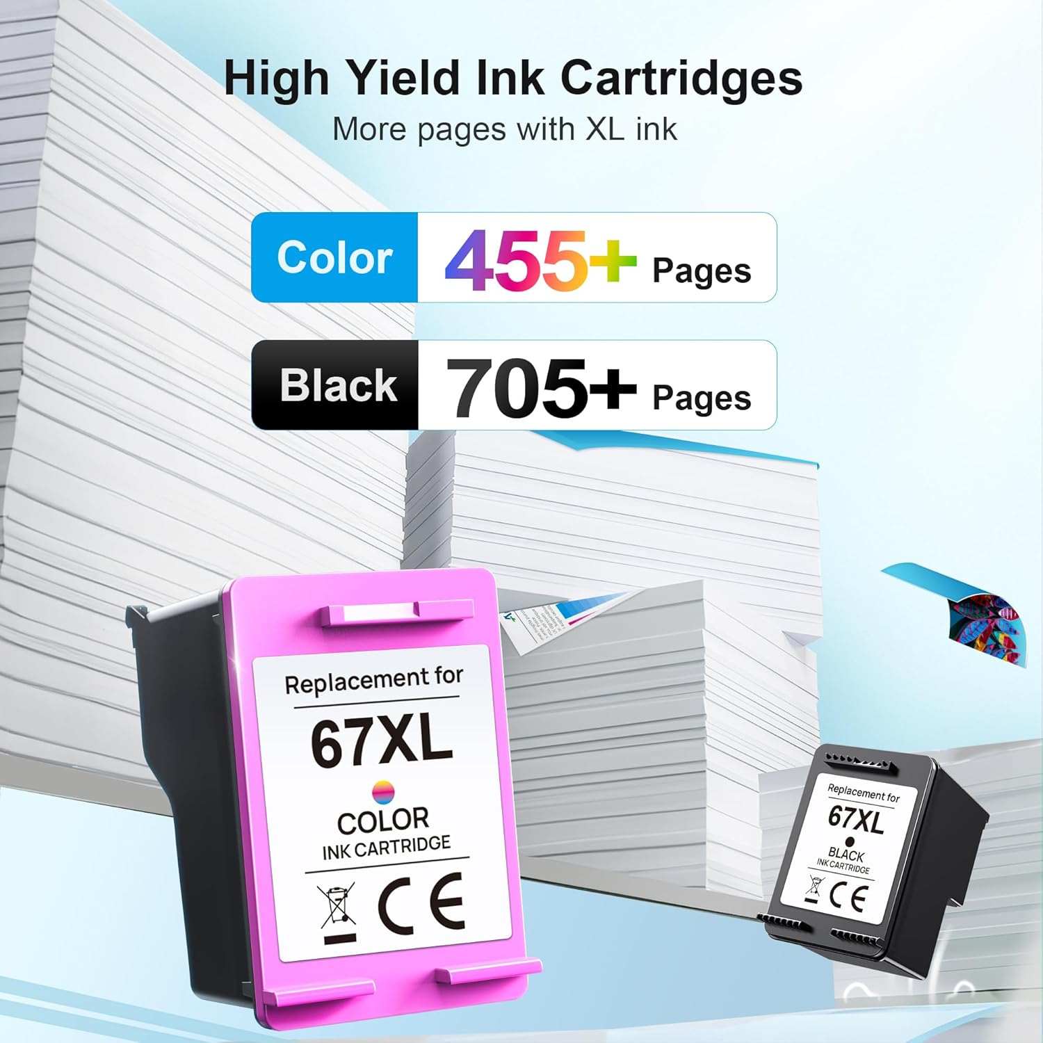 Adoccur Cartuchos de tinta 67XL de repuesto para HP Ink 67 67XL para HP DeskJet 2755e 2755 2700 2700e 2734e 4155e 4155 Envy 6055e 6455e 6400 6075