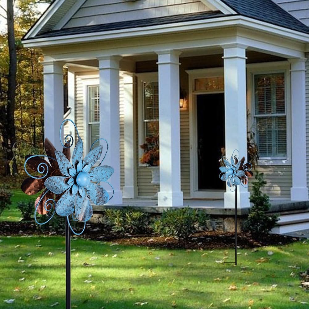 Molinillos de viento para exteriores, molinetes de jardín de flores de metal, esculturas de viento de jardín y molinillos para decoración de patio,