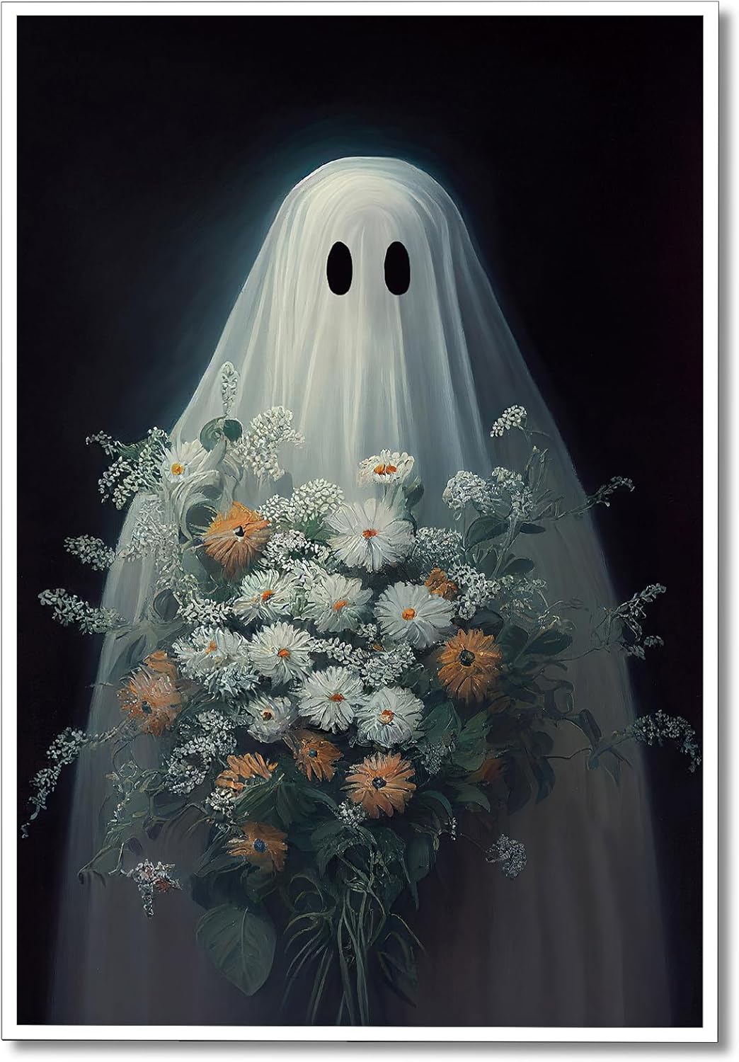 Wodkodnxy Lienzo decorativo para pared de fantasmas de Halloween, divertido póster de fantasmas lindos sosteniendo flores, Academia oscura