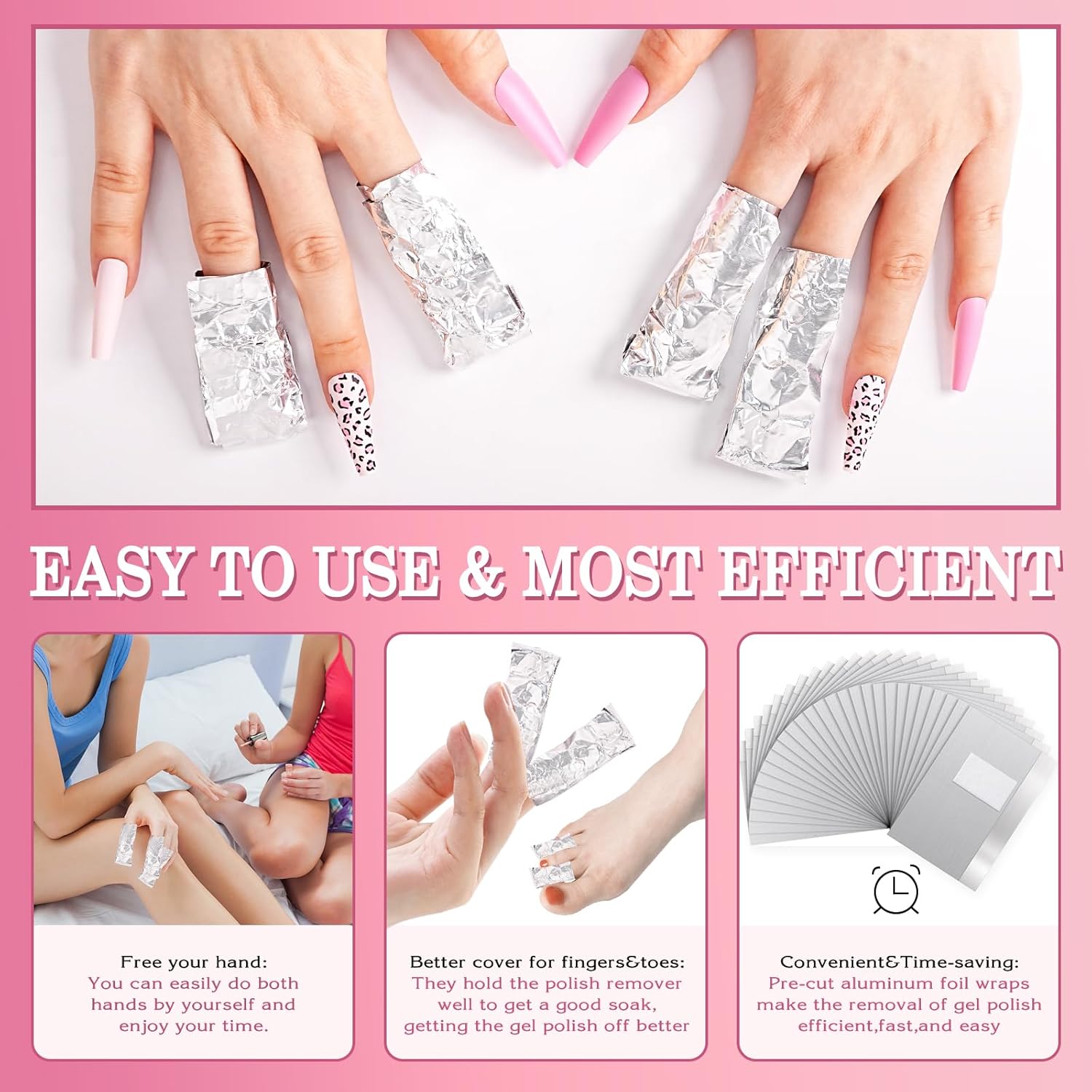 200 envolturas de uñas de aluminio para eliminación de polvo de inmersión acrílico, kit de removedor de esmalte de gel con 1 empujador de cutículas,