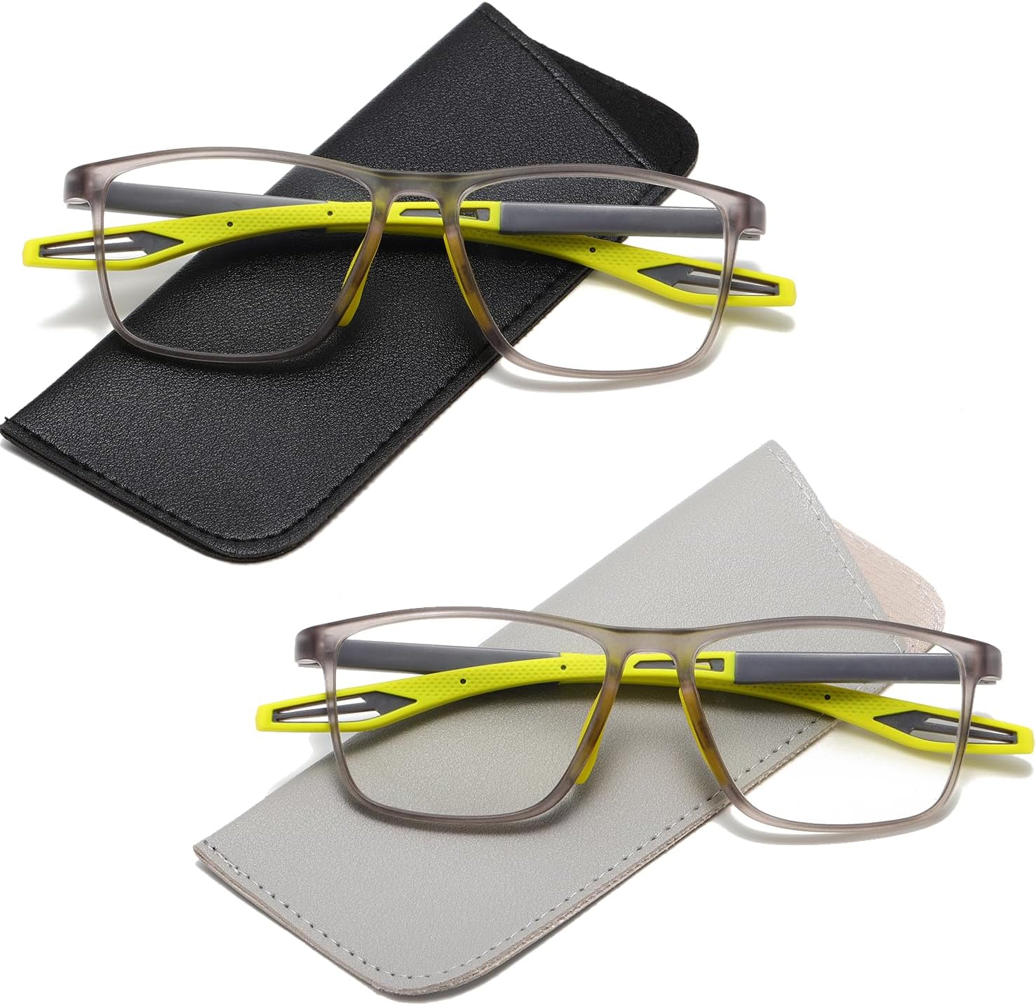 JOON-joon Gafas de lectura para hombre, 2 pares, estilo deportivo, cómodas y flexibles, con bloqueo de luz azul, lectores para hombres