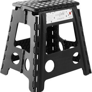 Casafield Taburete plegable de 16 pulgadas con asa, negro, portátil, plegable, pequeño taburete de plástico para adultos, uso en la cocina, baño y Casafield Taburete plegable de 16 pulgadas con asa, negro, portátil, plegable, pequeño taburete de plástico para adultos, uso en la cocina, baño y