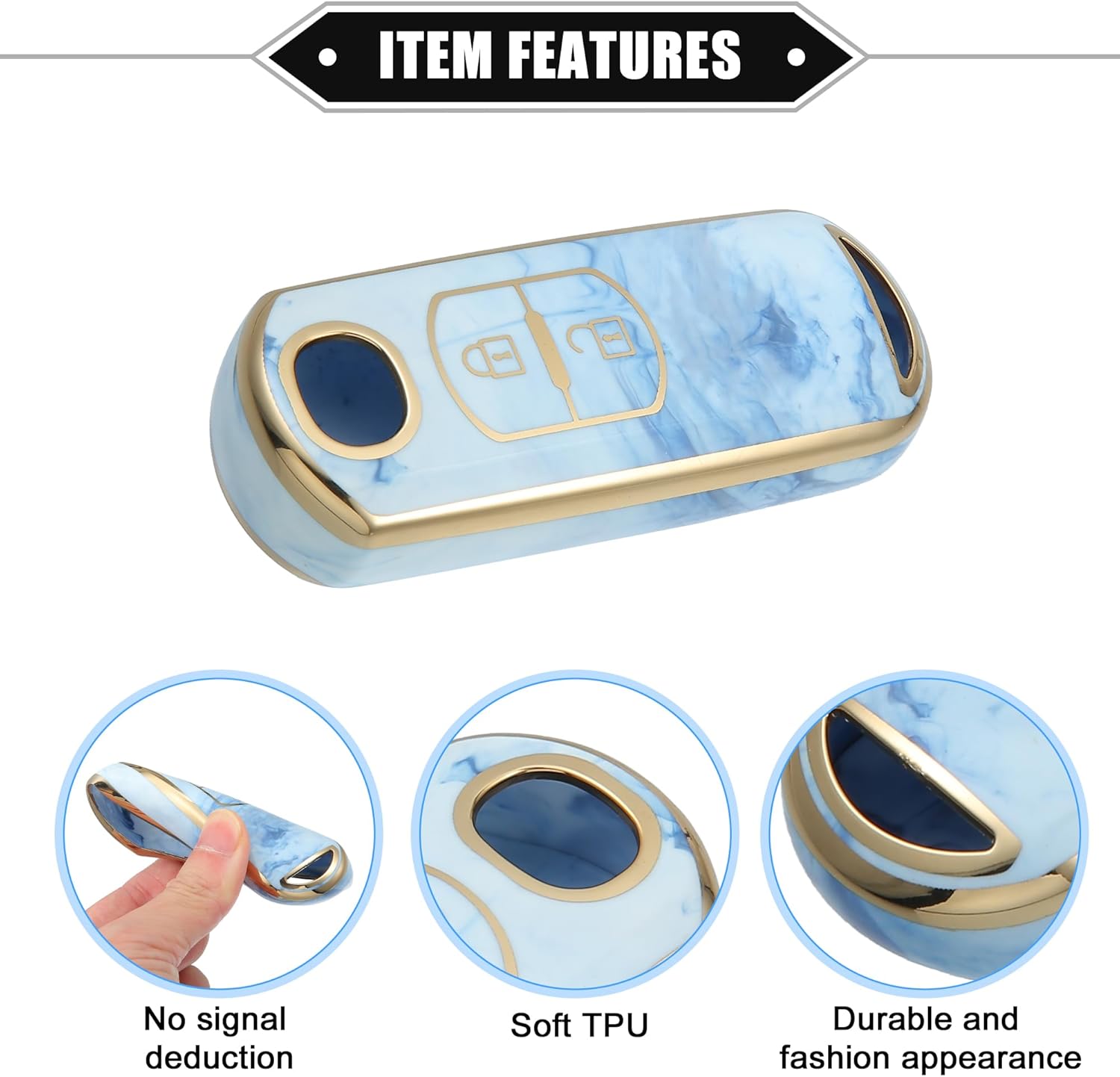 Funda para llavero compatible con Mazda CX-3 CX-4, patrón de porcelana de 2 botones, a la moda, suave, TPU azul, control remoto, sin llave, funda de