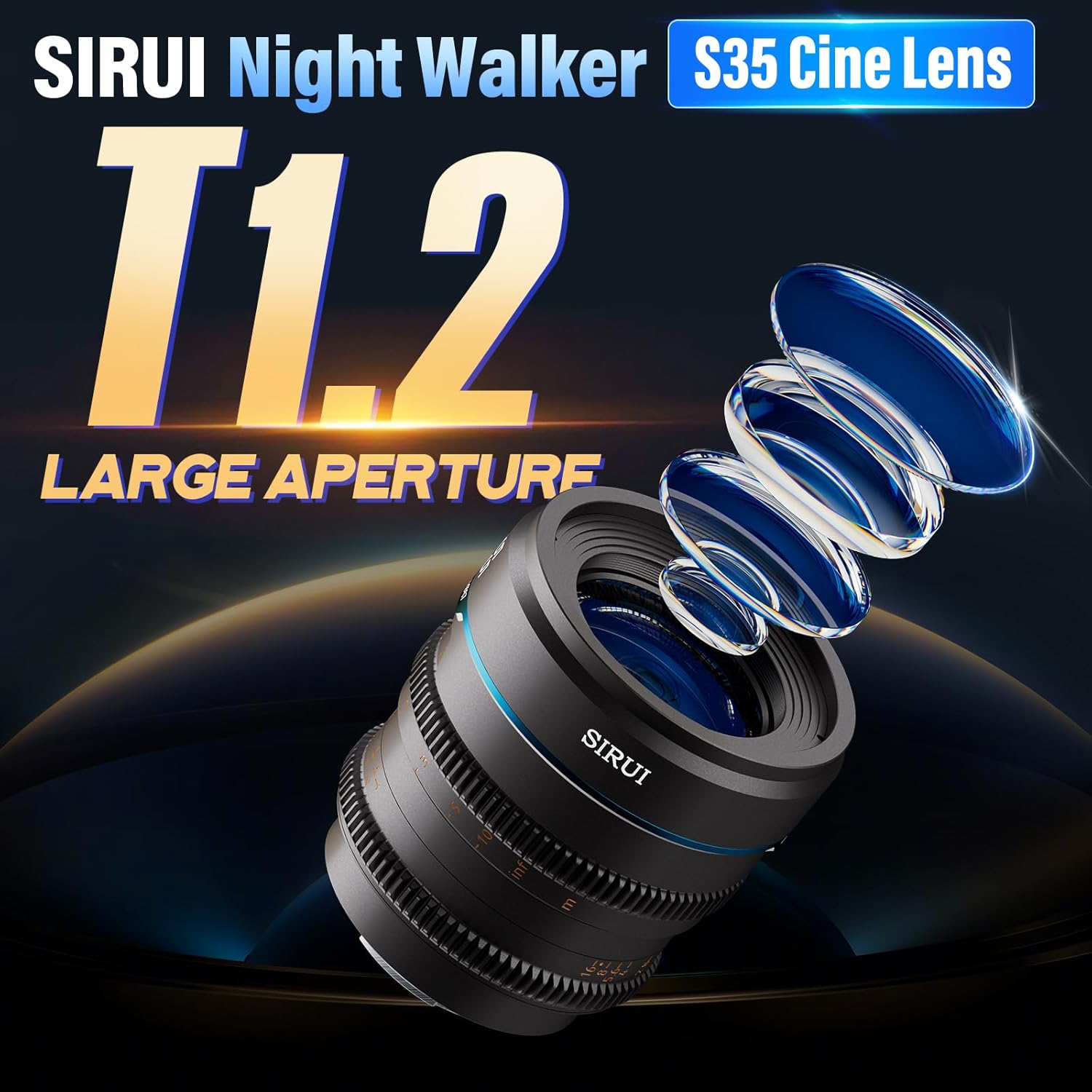 SIRUI Night Walker – Lente Cine T1.2 de 1.378 in, lente de enfoque manual de gran apertura (MS35X-G, montaje X, gris metálico)