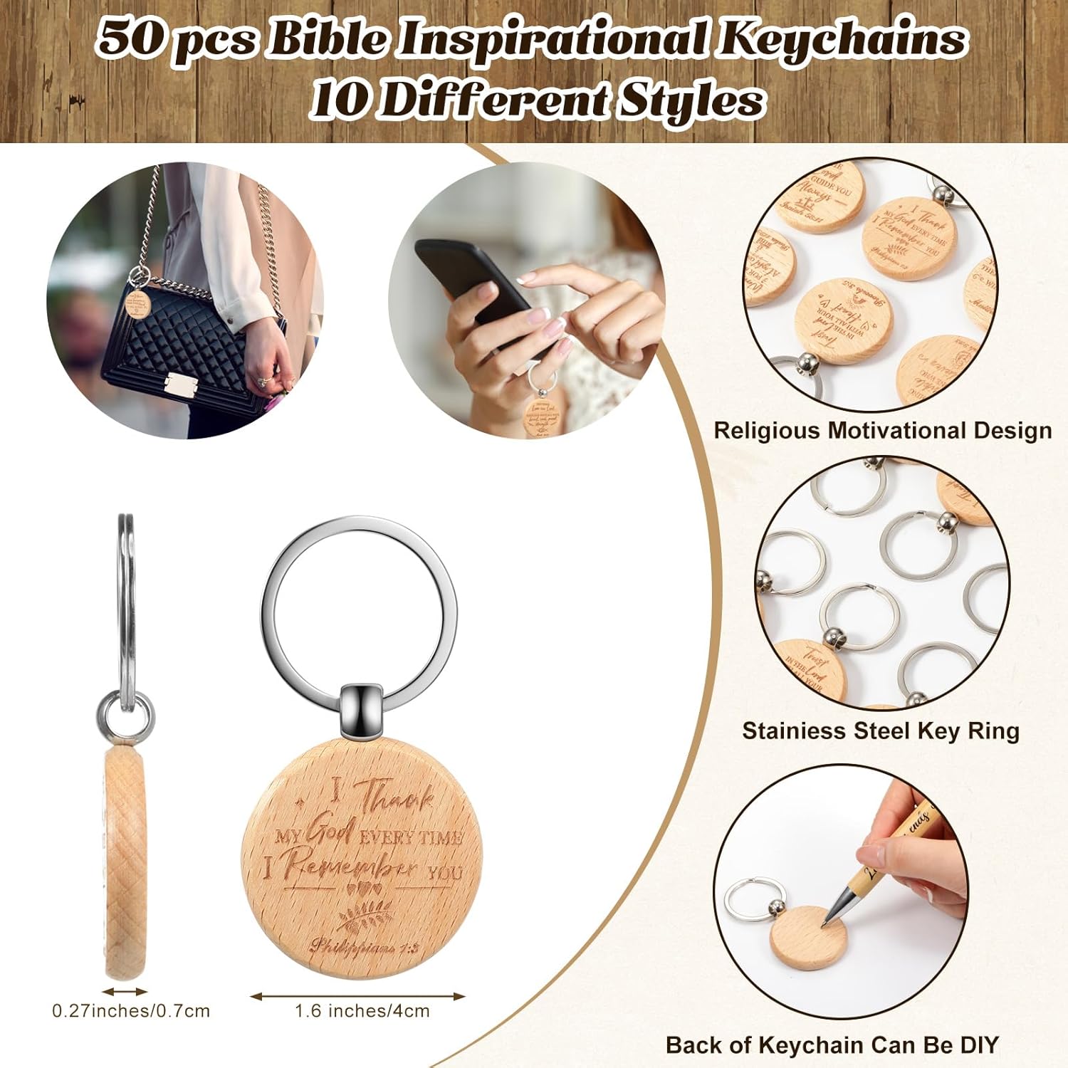 Juego de 50 bolígrafos de bambú cristianos inspiradores religiosos de madera, bloc de notas de oración, diario bíblico, bolígrafo de bolígrafo