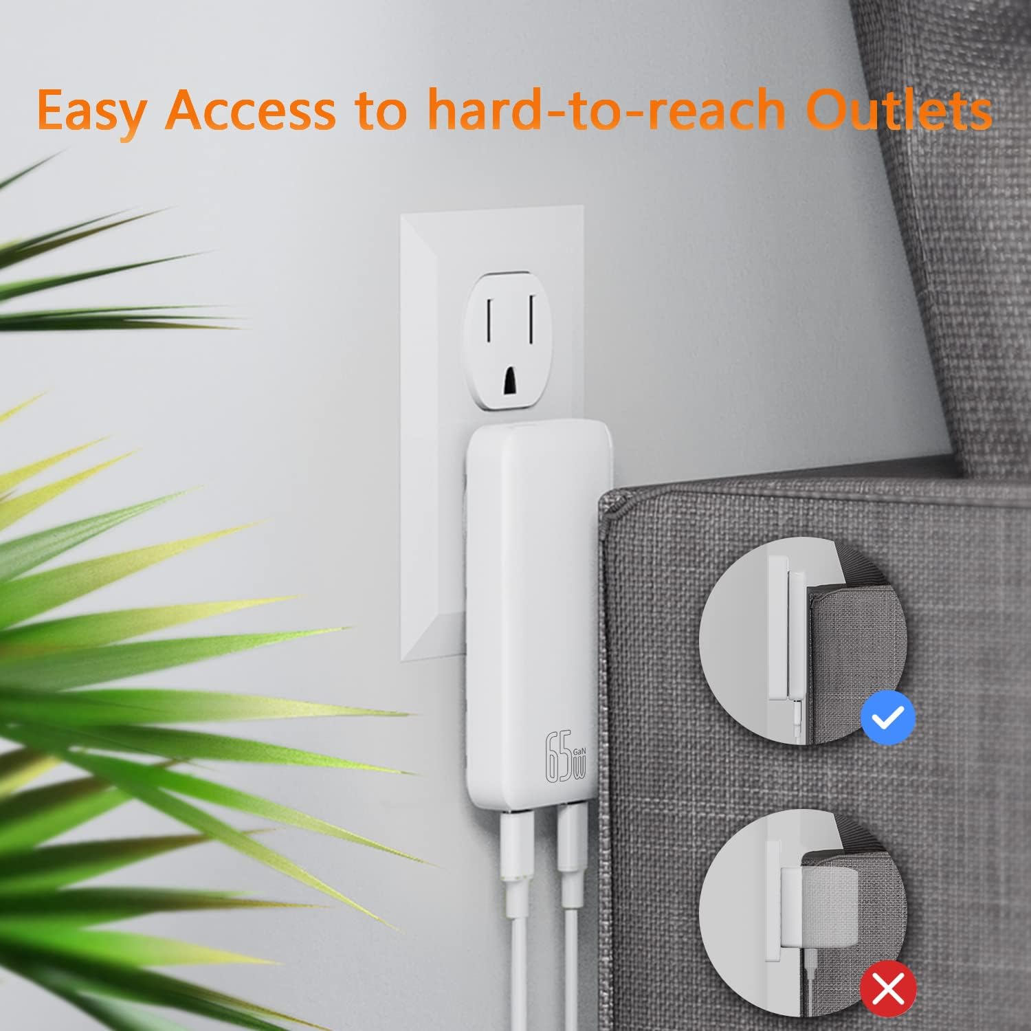 Cargador de pared delgado USB C plegable de 65 W y 2 puertos con asignación de energía inteligente, cargador PD GaN rápido para iPhone, Samsung,