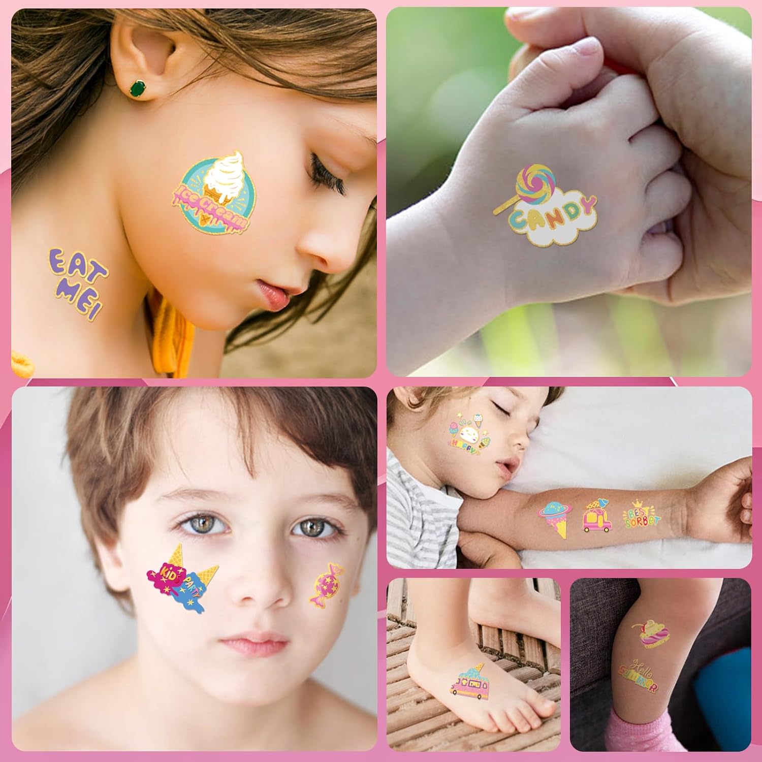 Tatuajes temporales de helado para niños, recuerdos de fiesta de verano, más de 80 estilos de tatuajes falsos metálicos para niños y niñas,