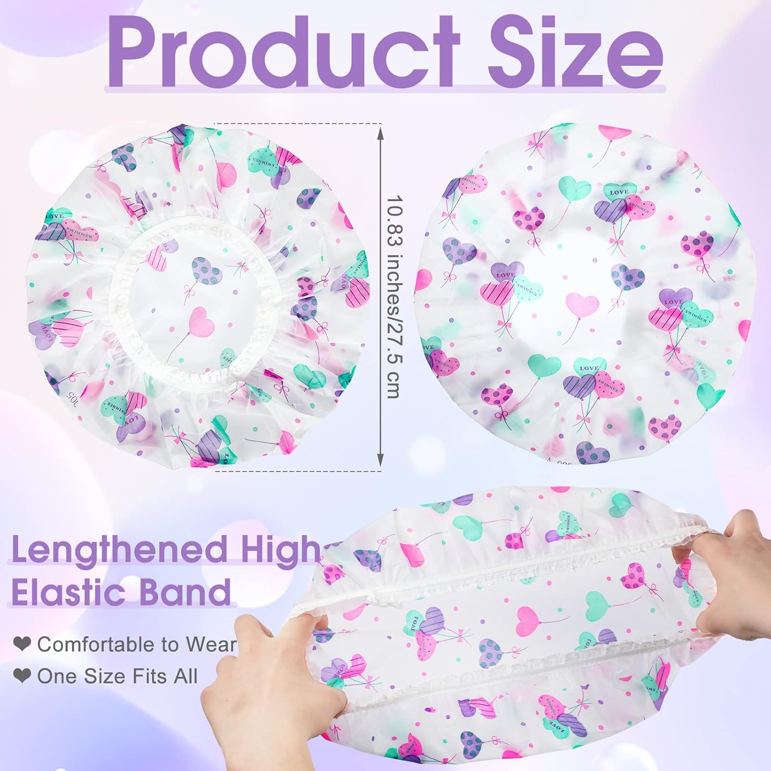 Gorros de ducha impermeables para mujer, 20 unidades, de plástico surtido, reutilizables, para baño, salón, banda elástica, gorras de baño para