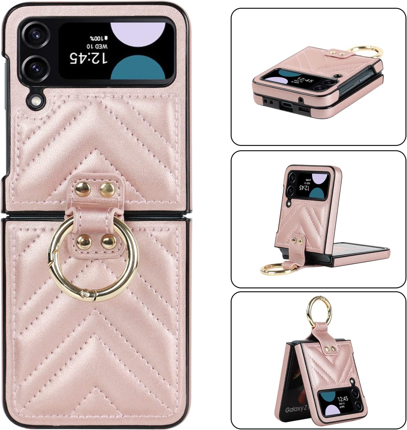 Asuwish Funda de teléfono para Samsung Galaxy Z Flip 4 5G 2022 con anillo, delgada, a prueba de golpes, resistente piel sintética, accesorios de