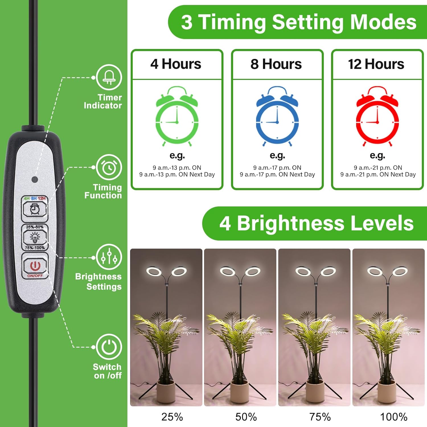 LORDEM Luz de cultivo para plantas de interior, luz de planta de doble cabezal para plantas de crecimiento, lámpara de crecimiento de espectro