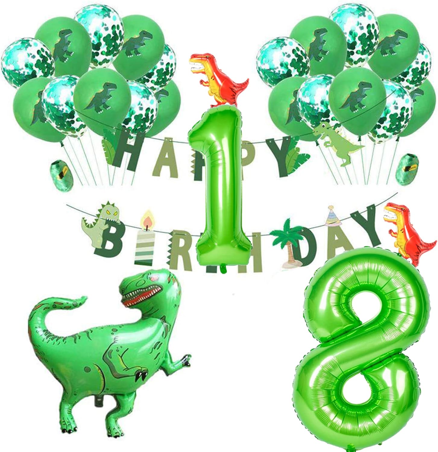 Globos de dinosaurio verde número 8 de 40 pulgadas, globos de cumpleaños número 8 para niños, suministros de fiesta de dinosaurios de 8 cumpleaños,