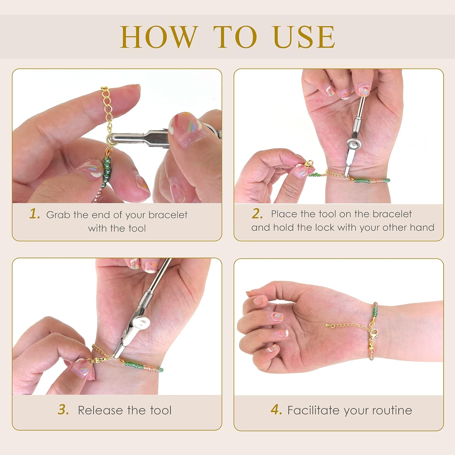 Herramienta de asistencia de pulsera, collar de joyería reloj pulsera pulsera hebilla cierre joyería fijación y gancho asistencia