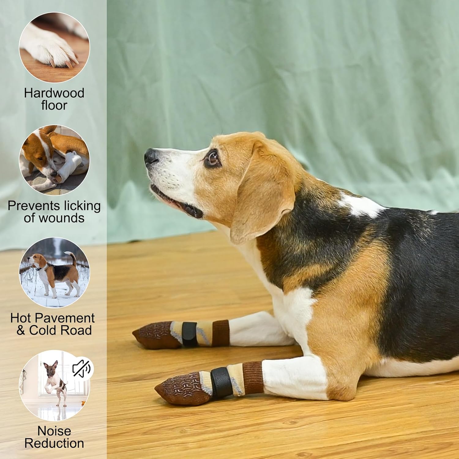BEAUTYZOO Calcetines reflectantes antideslizantes para perros para evitar lamer las patas, zapatos de perro para suelos de madera dura en pavimentos