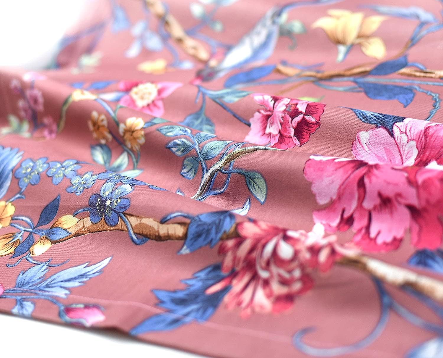 Eikei Juego de funda de edredón de jardín botánico, 100% algodón cepillado lavado, estampado asiático chinoiserie, colorido árbol tropical ramas y