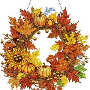 AZURAOKEY Kit de arte de diamantes de calabaza de otoño, corona colgante de corona de girasol con forma especial, kit de arte de diamantes de granja AZURAOKEY Kit de arte de diamantes de calabaza de otoño, corona colgante de corona de girasol con forma especial, kit de arte de diamantes de granja
