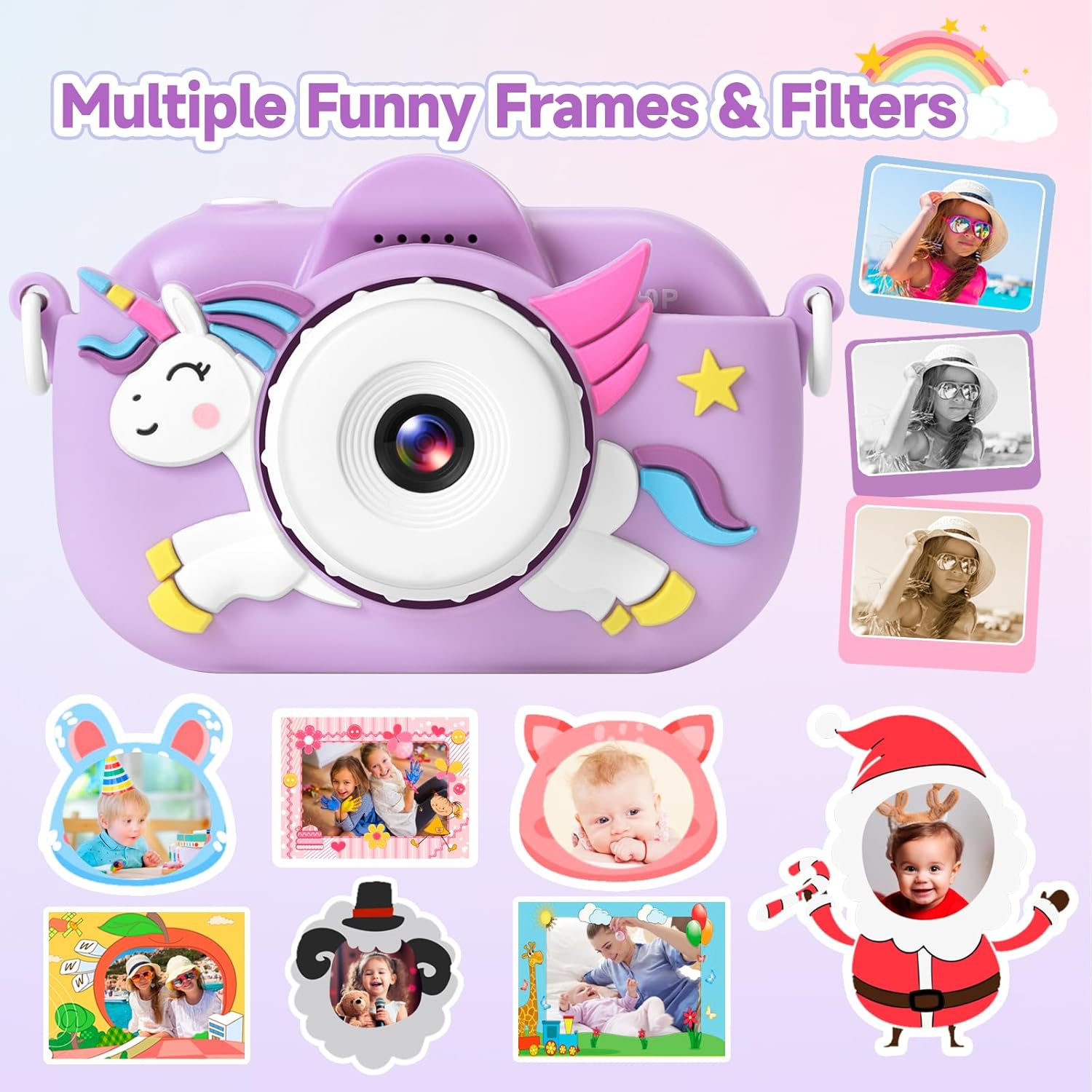 Cámara digital de doble lente de 32 MP para niños y niñas de 3, 4, 5, 6, 7, 8, 9 años, regalos de Navidad, cumpleaños, cámara de video selfie 1080P