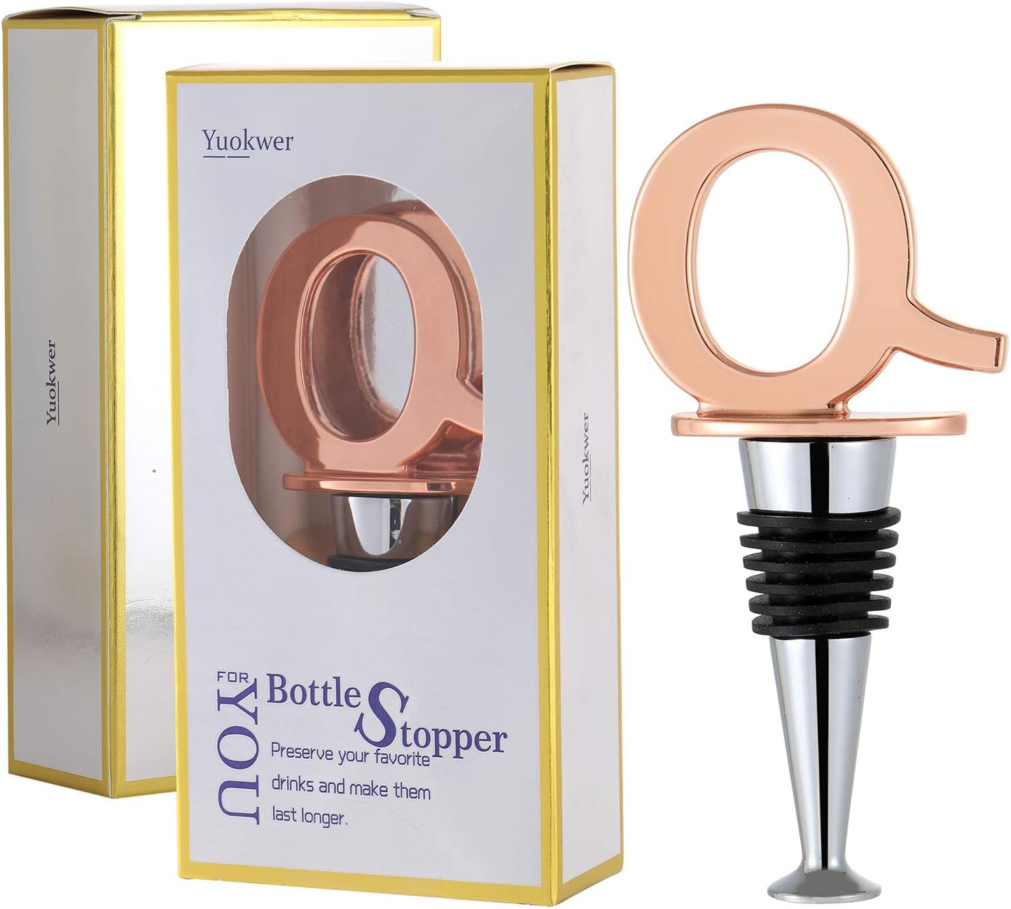 Tapón para botella de vino y bebidas con acabado de oro rosa, accesorios reutilizables para tapón de botella y regalo divertido para inauguración de