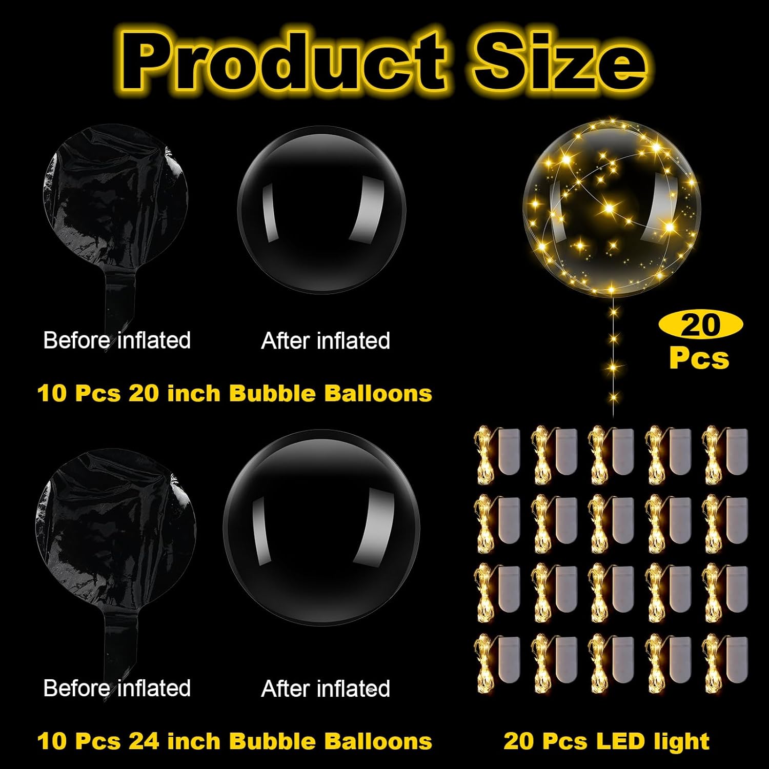 Paquete de 20 globos LED de 20 pulgadas y 24 pulgadas, globos iluminados transparentes, globos de Navidad brillantes Bobo globos de luz transparente