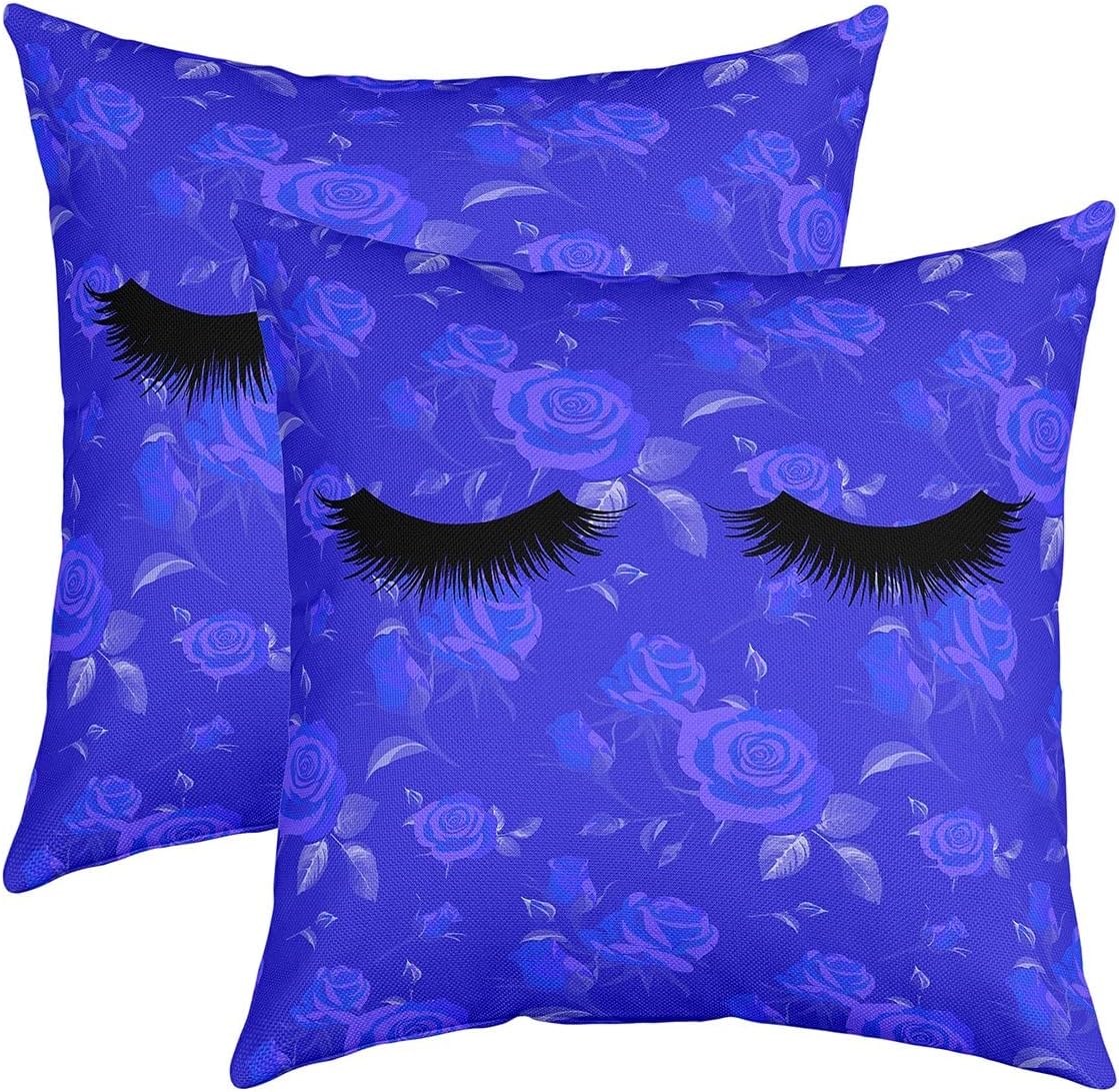 Juego de 2 fundas de almohada con ojos cerrados de 22 x 22 pulgadas, juego de 2 fundas de almohada cuadradas con estampado de rosas vintage, para