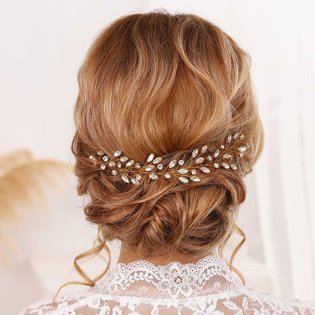 JAKAWIN Novia Rhinestone boda pelo vid cristal pelo pieza nupcial accesorios para el cabello para mujeres HV191 (3 dorado)