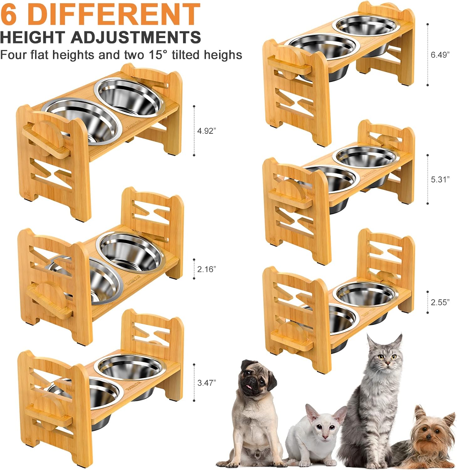 Cuencos elevados para perros y gatos pequeños, cuencos elevados ajustables inclinados con 2 cuencos de acero inoxidable, comedero antideslizante de