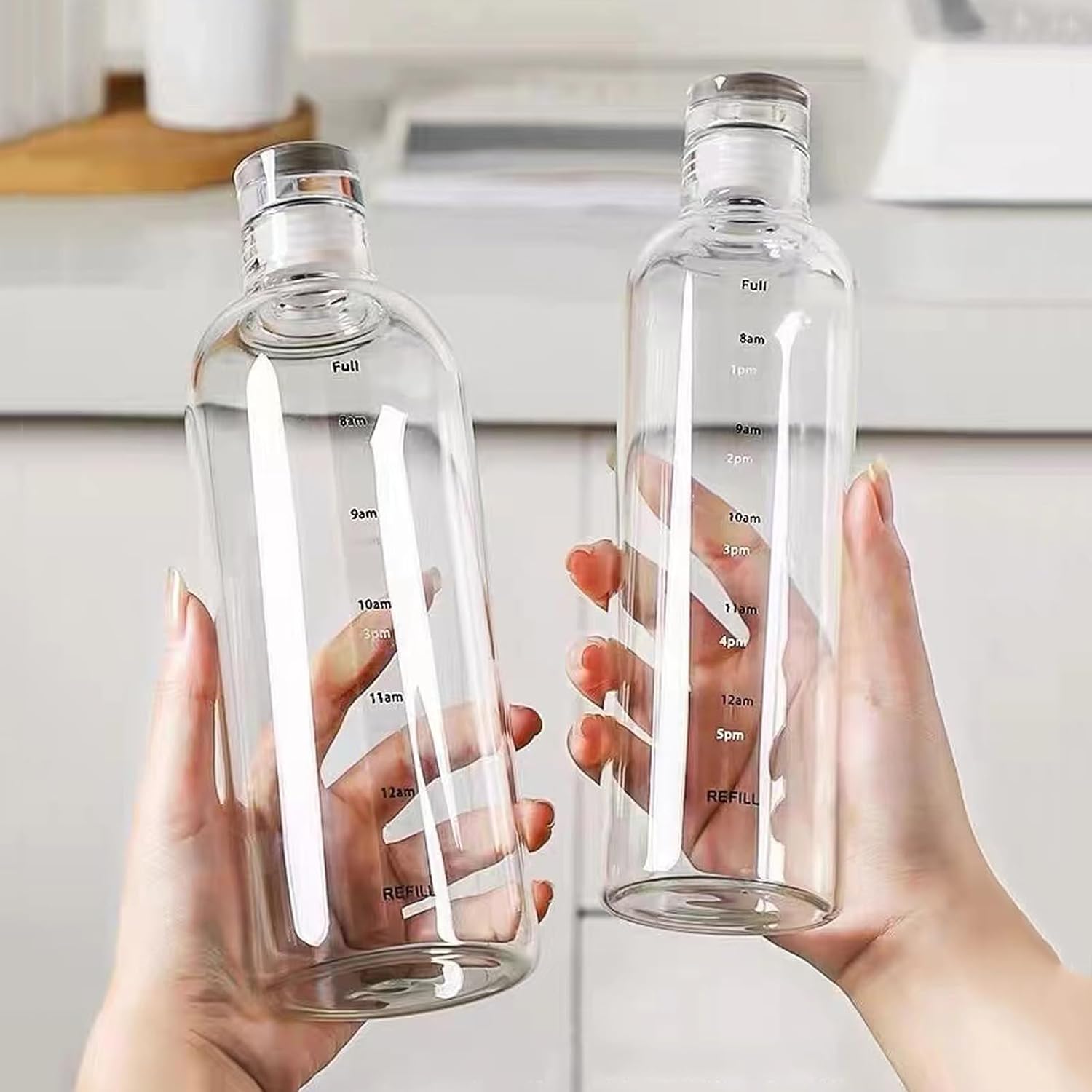DNIENKGE Botella de agua de vidrio de 27 onzas con marcador de tiempo, a prueba de fugas, sin BPA, reutilizable, con funda antideslizante, para