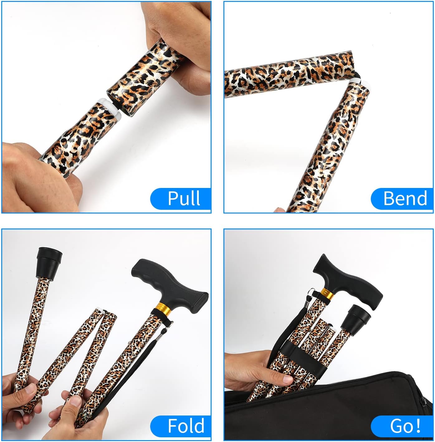 Walking Cane LIXIANG Cane para hombremujer  Ayuda para la movilidad y la vida diaria  Bastón plegable de 5 niveles de altura ajustable  Cómodo
