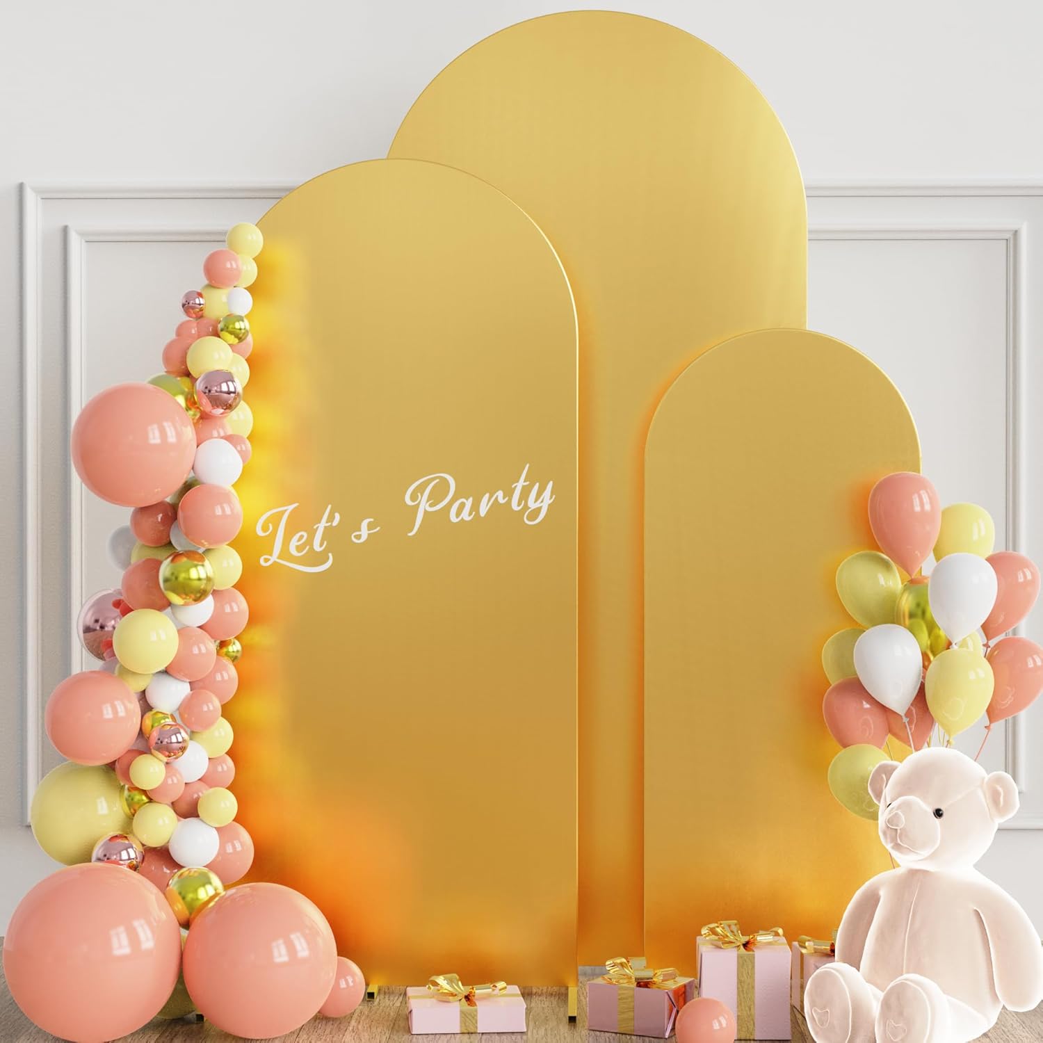 Wokceer Juego de 3 fundas de arco de boda de elastano ajustadas para arco de boda para parte superior redonda, soporte de arco de Chiara para