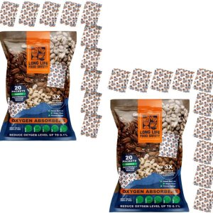 Absorbentes de oxígeno de 3000 cc y 2000 cc para almacenamiento de alimentos (20 paquetes, sellados individualmente al vacío), 3 veces capacidad de Absorbentes de oxígeno de 3000 cc y 2000 cc para almacenamiento de alimentos (20 paquetes, sellados individualmente al vacío), 3 veces capacidad de
