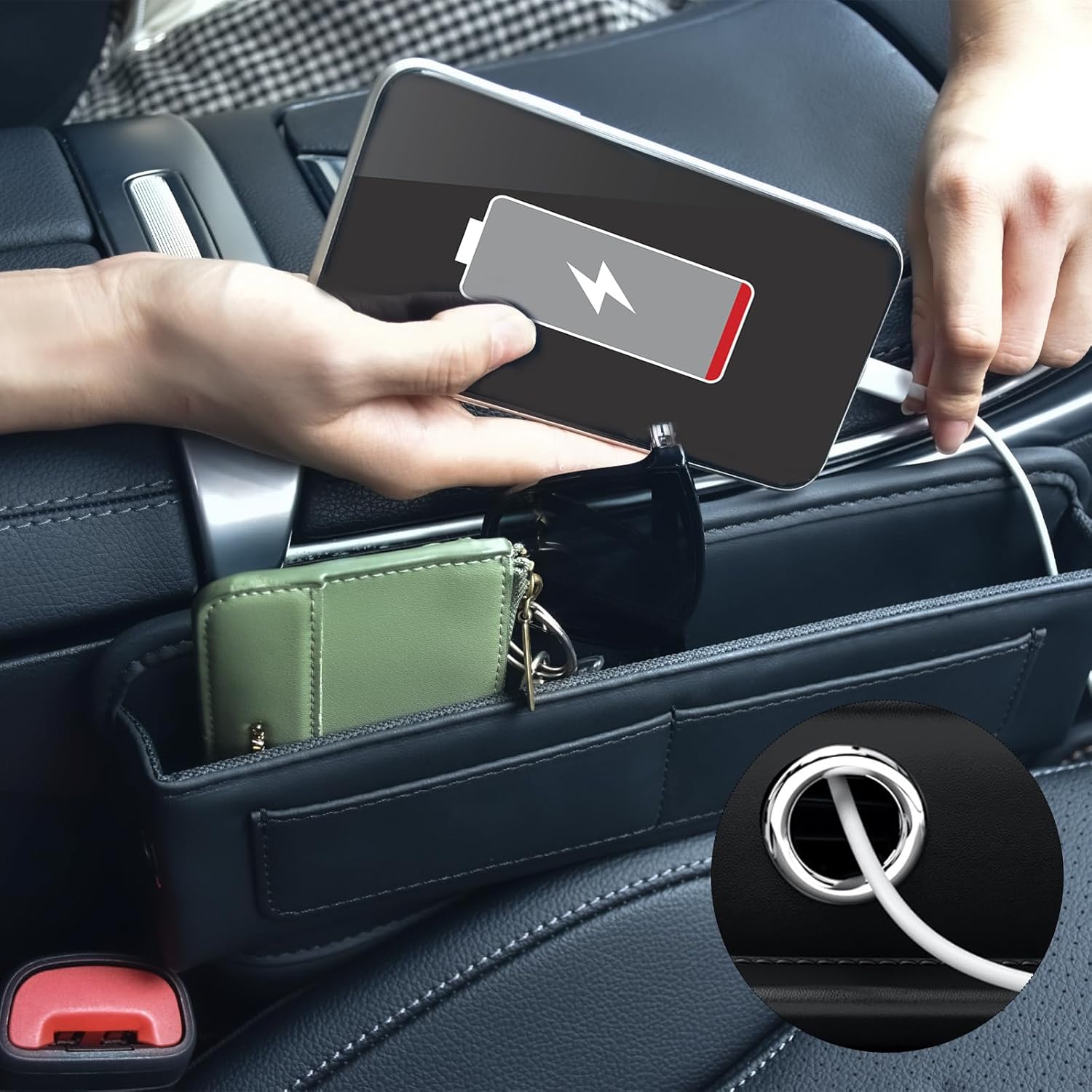 FUTRPOW Paquete de 2 fundas para asiento de automóvil, organizador universal para asiento de automóvil con posavasos de 2 tazas, caja de