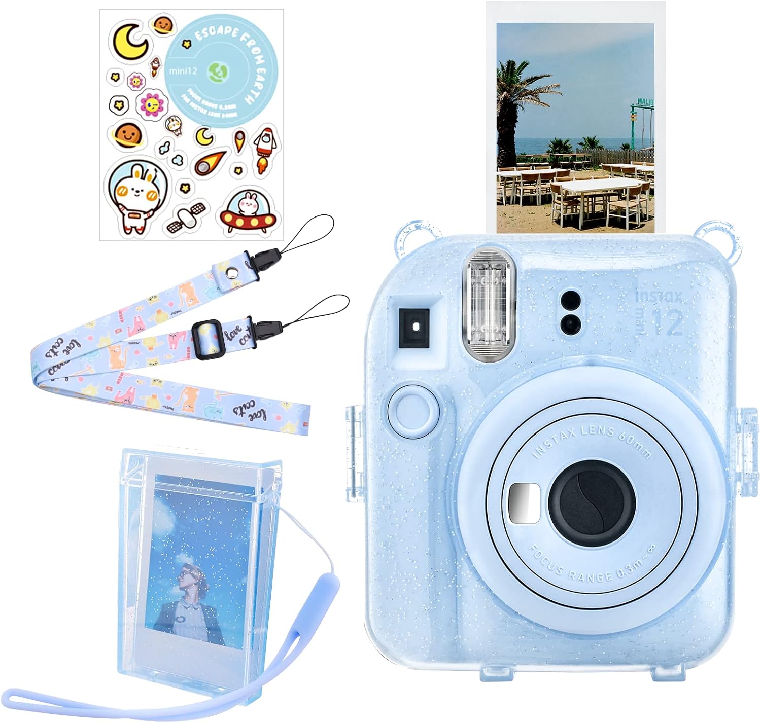 HIYQIN Polaroid Mini 12 – Funda transparente con bolsillo para almacenamiento de fotos y accesorios para cámara instantánea Fujifilm Instax Mini 12,