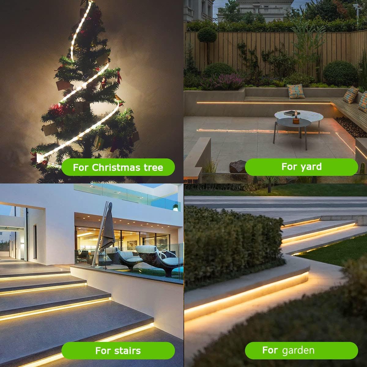 Tira de luces solares LED para exteriores, impermeable, 20 pies, 180 LED, para exteriores, jardín, camino, cubierta, iluminación de Navidad,