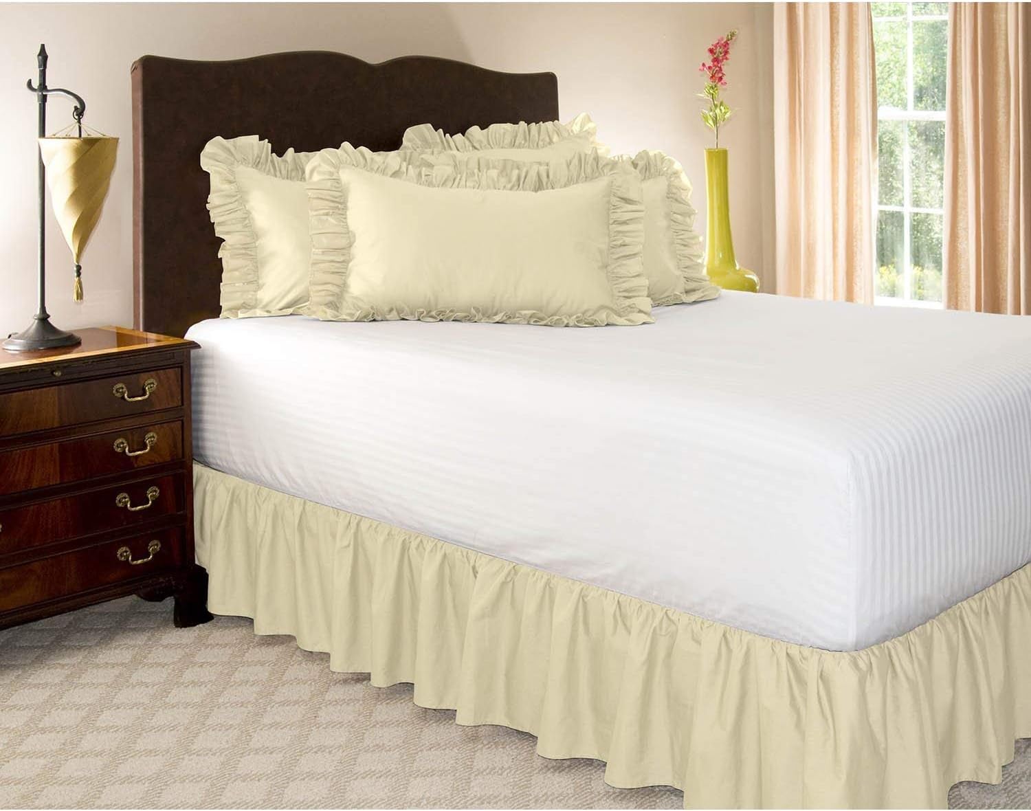 Falda de cama con volantes con esquinas divididas, tamaño Queen (caída de 24 pulgadas), falda de cama con volantes y plataforma con volantes de