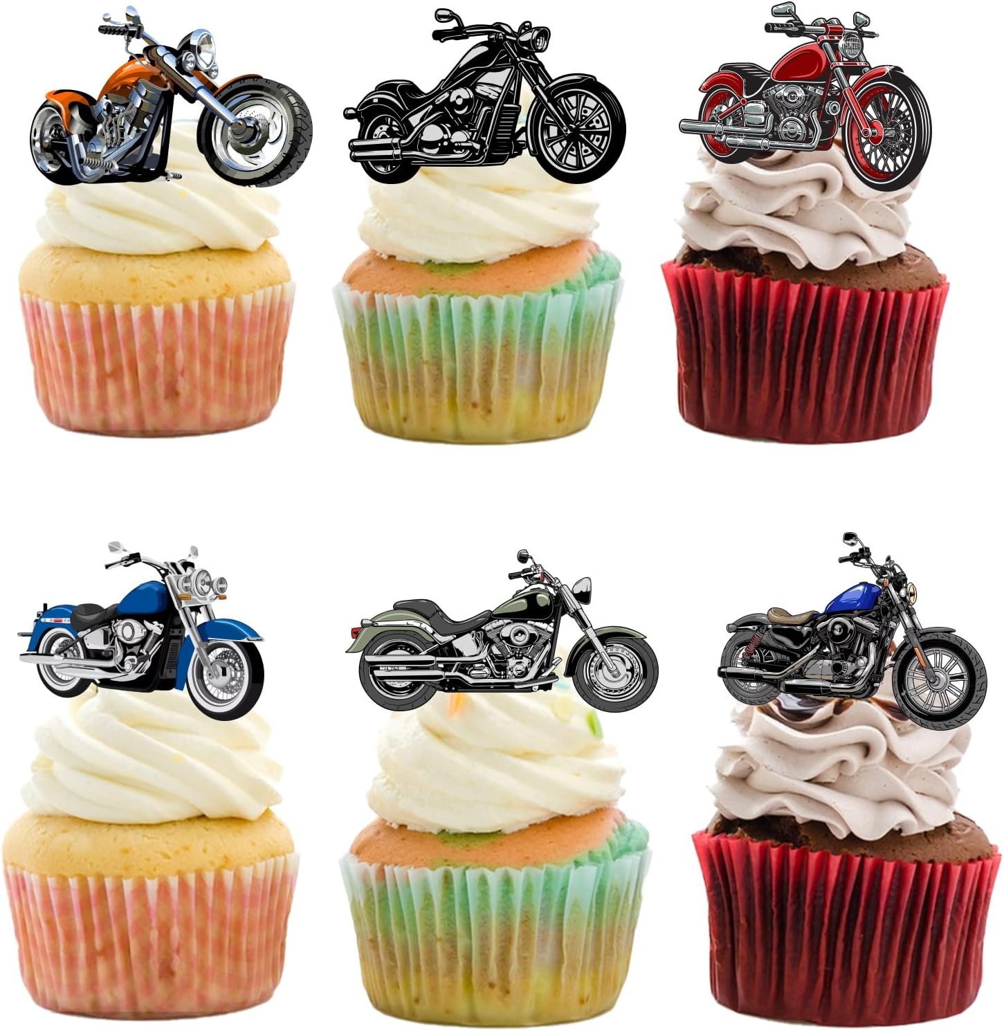 18 piezas de decoración de motocicleta para cupcakes de motocross, suministros de decoración de cumpleaños para niños y hombres con purpurina para