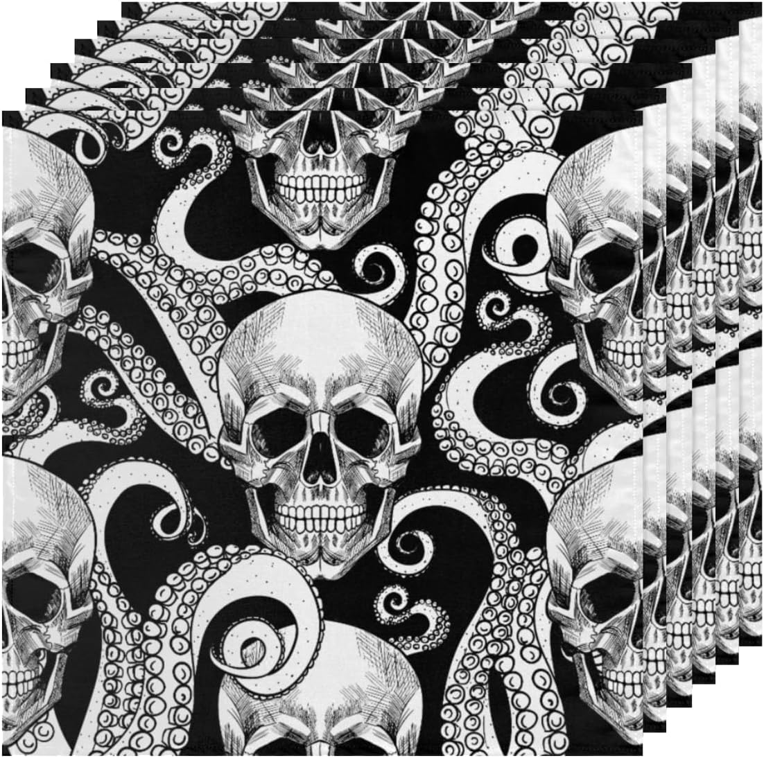 Cloth Napkins Set of 6 Octopus Skull 20×20 Inch Cloth Napkins Octopus Tentacle Washable Reusable Kitchen Dinner Napkins Table Decor for Wedding,