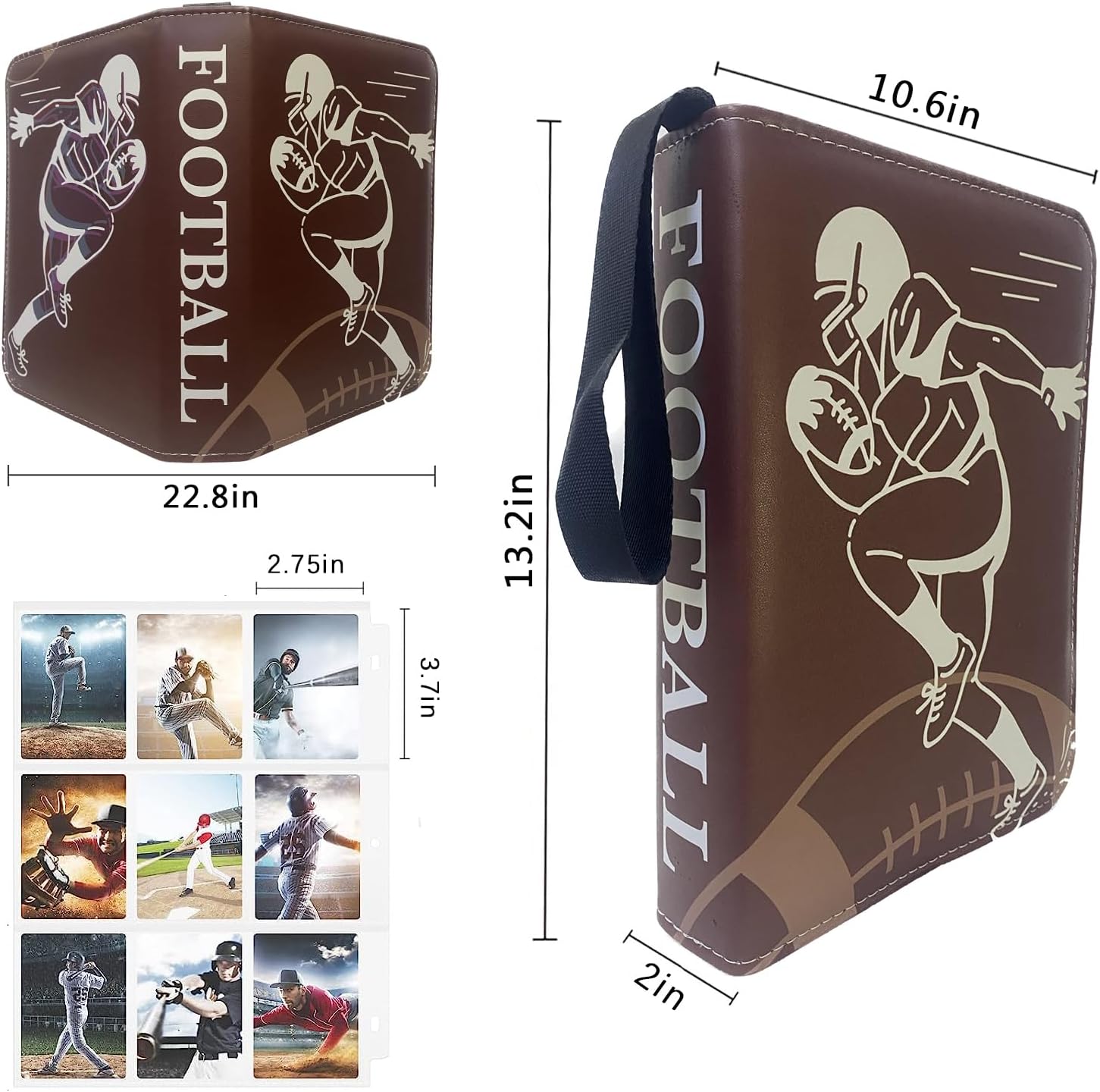 ZKXJJA Carpeta de tarjetas de fútbol con 9 bolsillos y fundas extraíbles, capacidad para 900 tarjetas