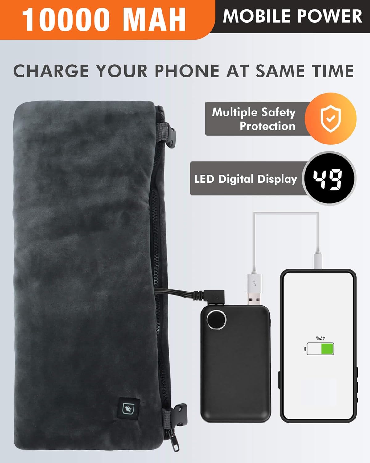 DUKUSEEK Orejera de mano calentada para caza, calentador de manos eléctrico con batería recargable de 10000 mAh para invierno al aire libre, caza,