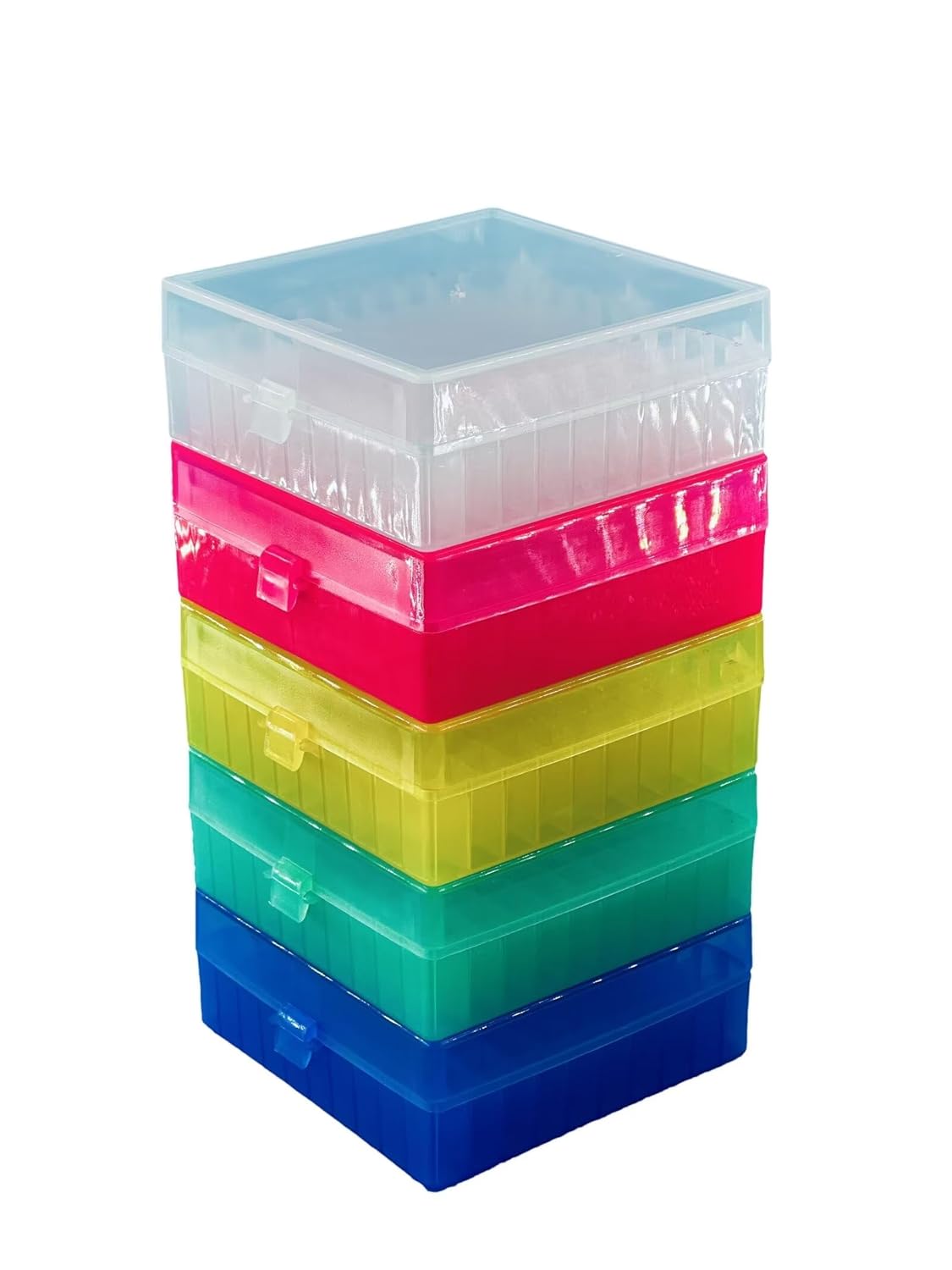 Caja de almacenamiento criogénica de tubo de micro centrífuga Cryobox de 100 pozos con tapas de color asociadas, paquete de 5