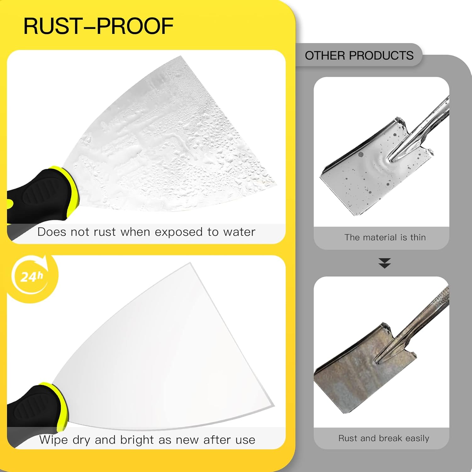 Raspadores de masilla, cuchillo de espátula de 1.5 pulgadas, herramienta raspadora de metal para acabado de paneles de yeso, raspado de yeso,