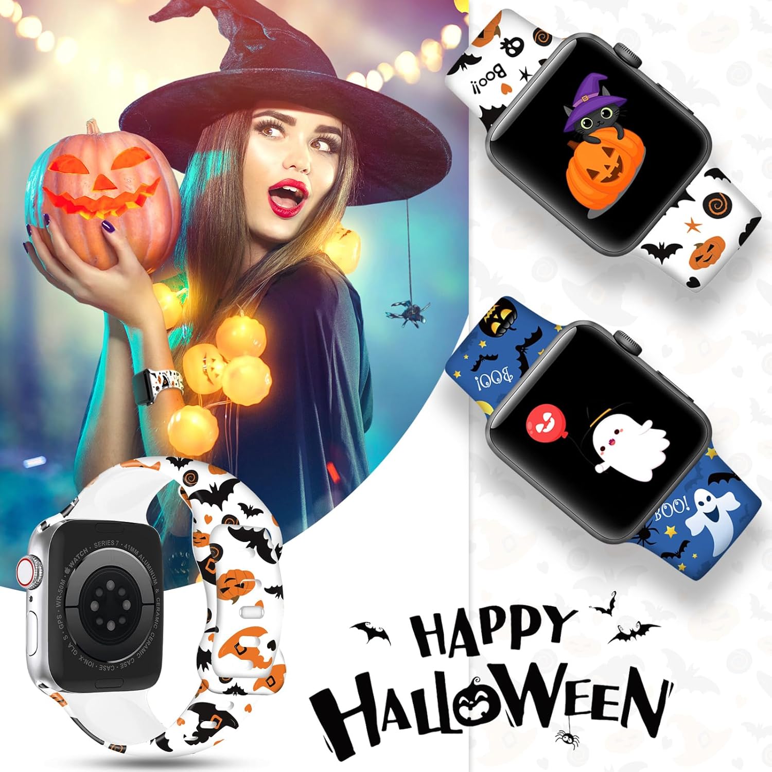 Correa de reloj de Navidad para Halloween, compatible con Apple Watch de 1.496 in 1.575 in 1.614 in 1.654 in 1.732 in 1.772 in 1.929 in para mujer,