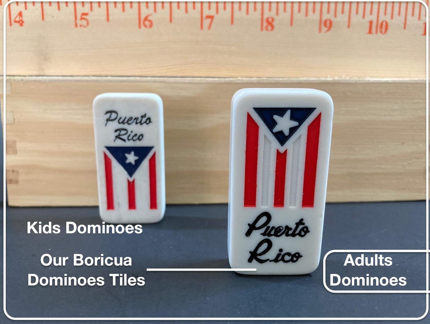 Juego de dominó de Puerto Rico, juego de dominó puertorriqueño, accesorios estilo boricua doble seis dominó de gran tamaño con banderas de Puerto